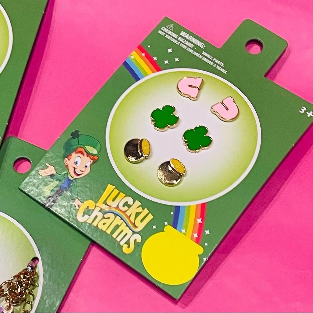 Kids Accessory Set - Lucky Charms Gold Tone Charm Bracelet and Earrings NEW